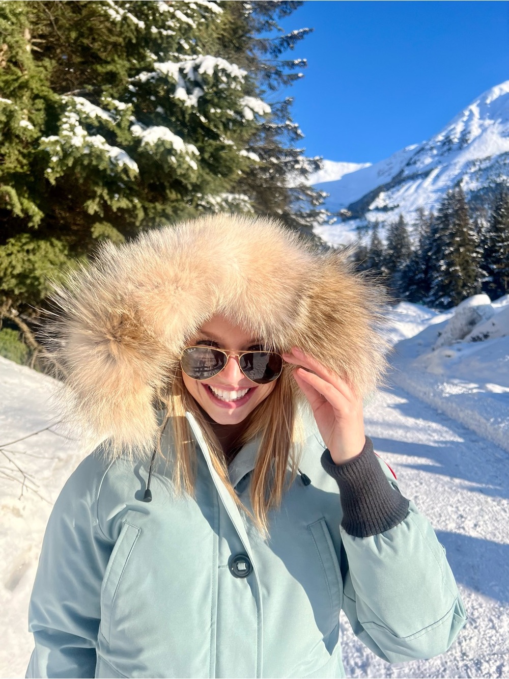 Canada Goose Light Blue Puffer Parka with Fur-Trim Hood